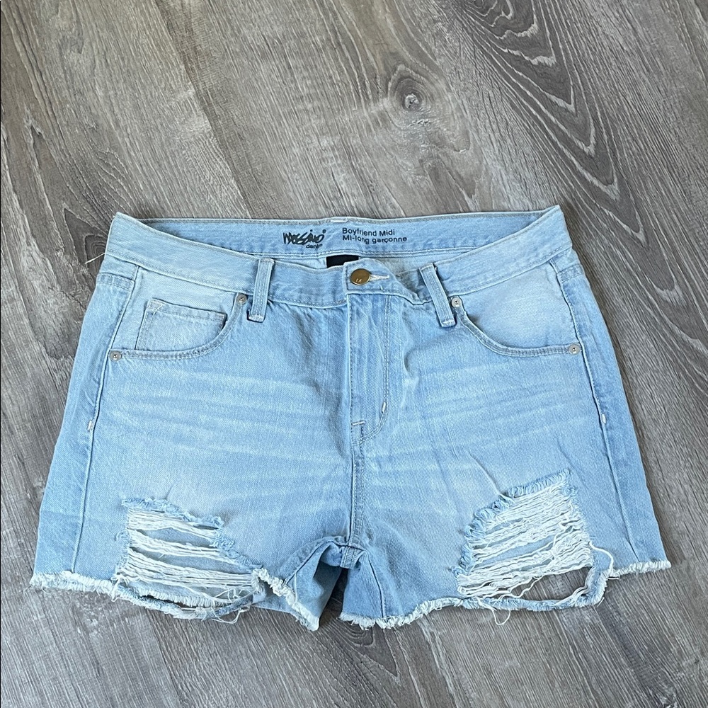 Stylish Light Blue Distressed Denim Shorts